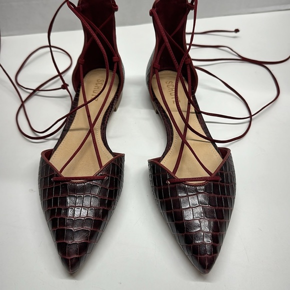 Schutz Neida Flats Lace Up D'Orsay Shoes Crocodile Embossed Red New Size 9 - Picture 2 of 10